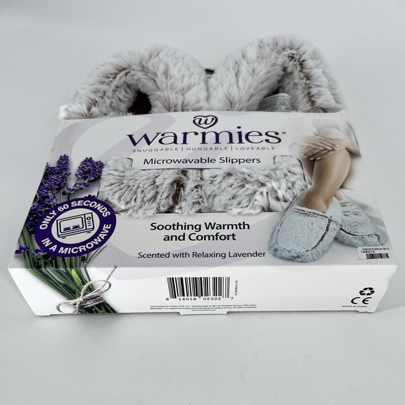 Warmies Slippers Microwavable Lavender Scented Plush Heatable Faux Fur Brown - Picture 6 of 6